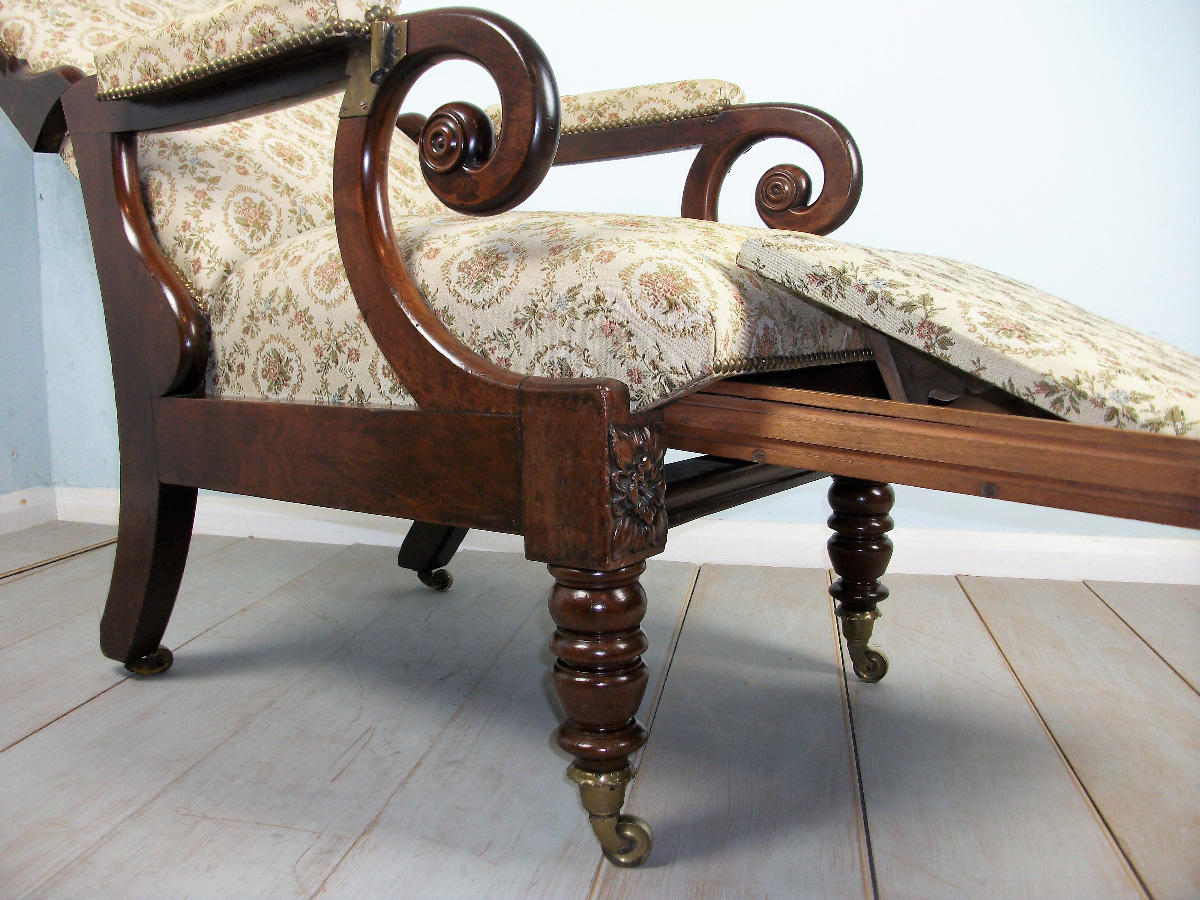 Antique Reclining Mahogany Library Armchair